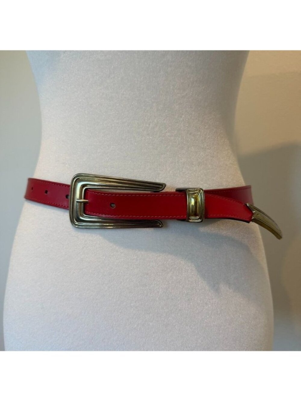 Vintage Red Leather Gold Hardware Made in USA Belt Size SM